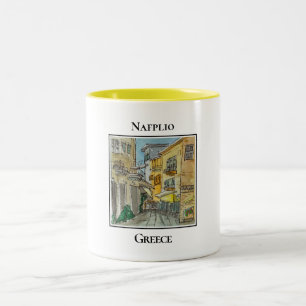 Niedliche Straßen und Geschäfte, Nafplio, Griechen Zweifarbige Tasse