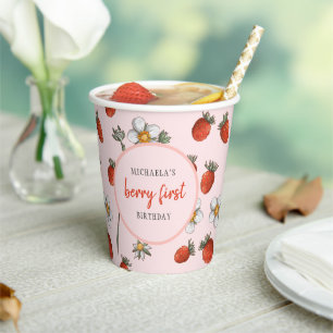 Niedliche Strawberry Berry First Birthday Party Pappbecher