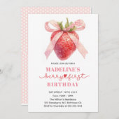 Niedliche Strawberry-Erster Geburtstag Einladung (Vorne/Hinten)