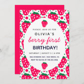 Niedliche Strawberry Girl Berry 1. Geburtstag Part Einladung (Vorne/Hinten)
