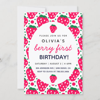 Niedliche Strawberry Girl Berry 1. Geburtstag Part Einladung
