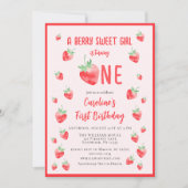 Niedliche Strawberry Girl Erster Geburtstag Einladung (Vorderseite)