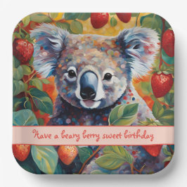 Niedliche Strawberry Koala Bear Geburtstagskarte Pappteller