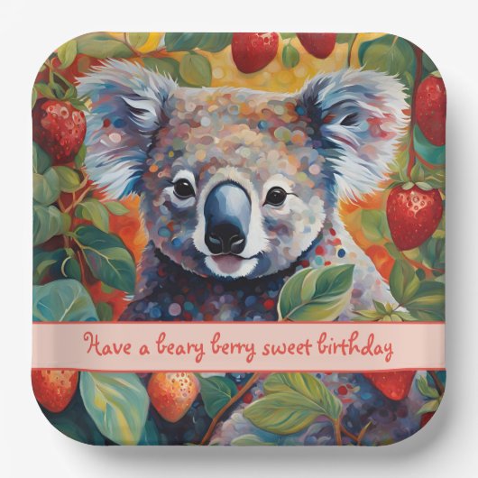 Niedliche Strawberry Koala Bear Geburtstagskarte Pappteller (Vorderseite)