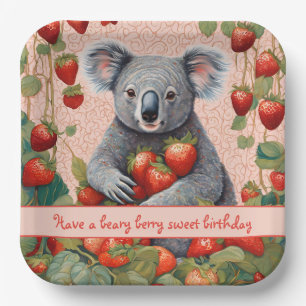 Niedliche Strawberry Koala Bear Geburtstagskarte Pappteller
