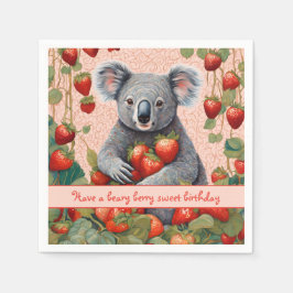 Niedliche Strawberry Koala Bear Geburtstagskarte Serviette
