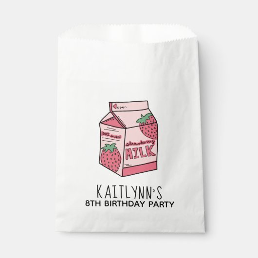 Niedliche Strawberry Milk Geburtstagsparty Geschenktütchen (Vorderseite)