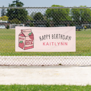 Niedliche Strawberry Milk Happy Birthday Banner