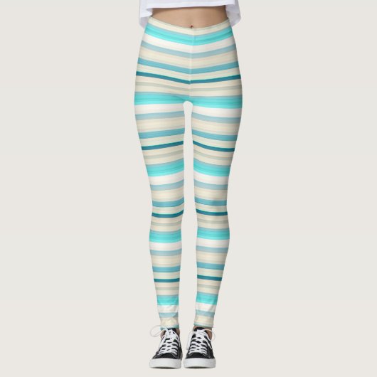 Niedliche Streifen aus Aqua Leggings (Vorderseite)
