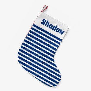 Niedliche Streifen Blau und Weiß Individuelle Name Kleiner Weihnachtsstrumpf