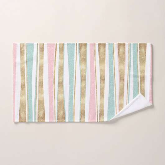 Niedliche Streifen Doodles rosa Design Badhandtuch Set (Handtuch)