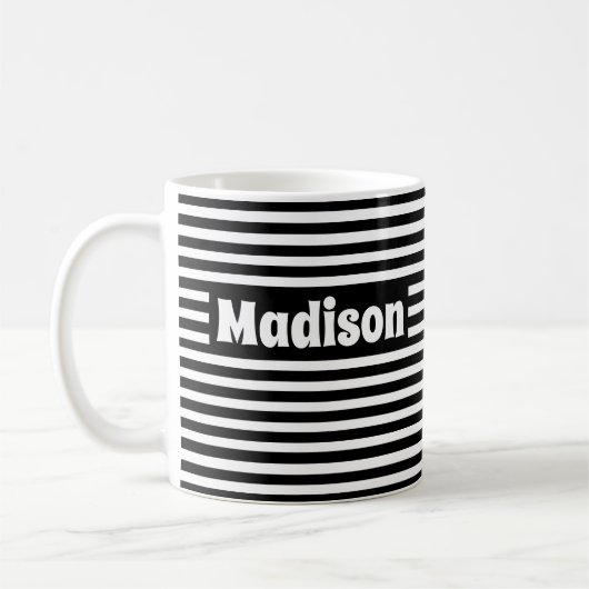 Niedliche Streifen Schwarz/Weiß Individuelle Name Kaffeetasse (Links)