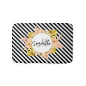 Niedliche Streifen und florale Monogramm Badematte (Vorderseite)