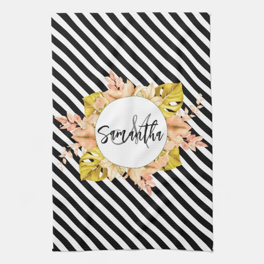 Niedliche Streifen und florale Monogramm Geschirrtuch (Vertikal)