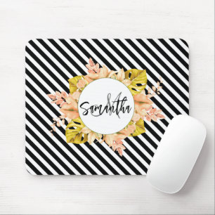 Niedliche Streifen und florale Monogramm Mousepad