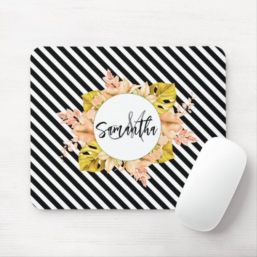 Niedliche Streifen und florale Monogramm Mousepad (Mit Mouse)