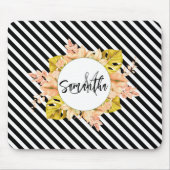 Niedliche Streifen und florale Monogramm Mousepad (Vorne)