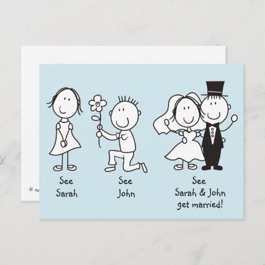 Niedliche Strichmännchen Save the Date Postkarten (Vorne/Hinten)