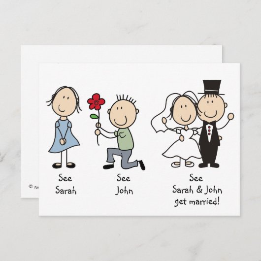 Niedliche Strichmännchen Save the Date Postkarten (Vorne/Hinten)