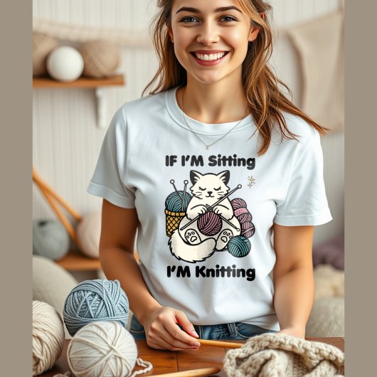 Niedliche Strickkatze mit Garnkugeln Tri-Blend Shirt