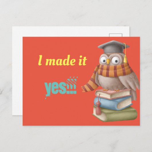 Niedliche Studenteneule mit Büchern Ankündigungspostkarte (Vorne/Hinten)