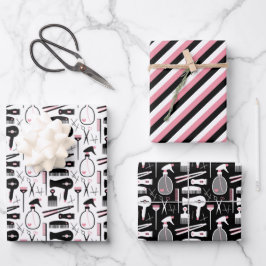 Niedliche Stylesheftwerkzeuge aus Schwarz-Rosa Geschenkpapier Set