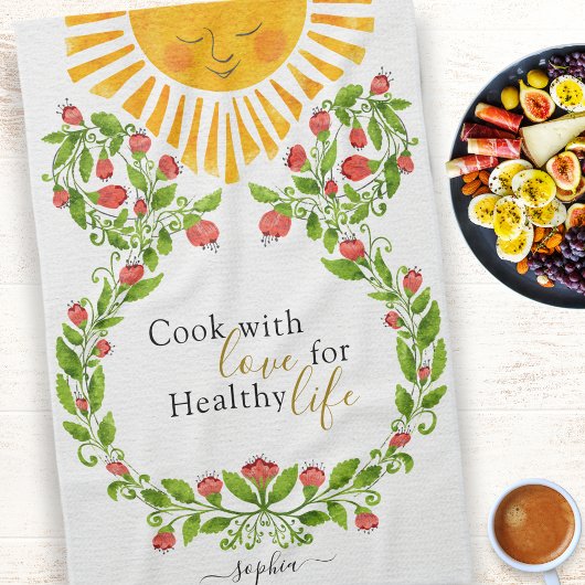 Niedliche Sun Red Blume Personalisiert Geschirrtuch