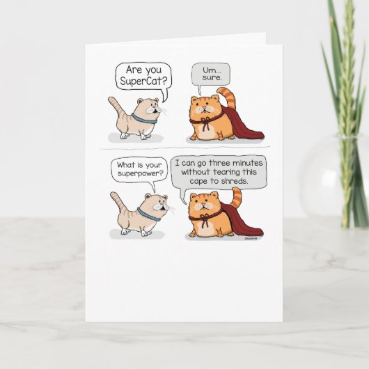 Niedliche Super Cat Wearing Cape Funny Birthday Karte (Vorderseite)