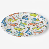 Niedliche Superhelden-Dinosaurier Pappteller (Schrägansicht)