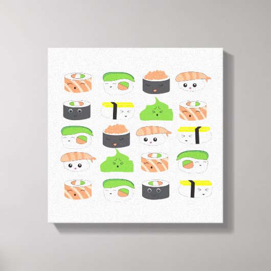 Niedliche Sushi Illustration im Kawaii-Stil Leinwanddruck (Vorderseite)