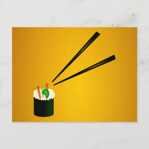 Niedliche Sushi-Rolle in der Ecke mit Chopsticks Postkarte