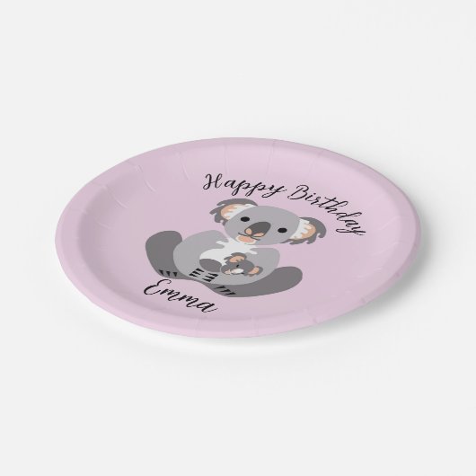 Niedliche süß - KOALA - Happy Birthday - Pink Pappteller (Schrägansicht)