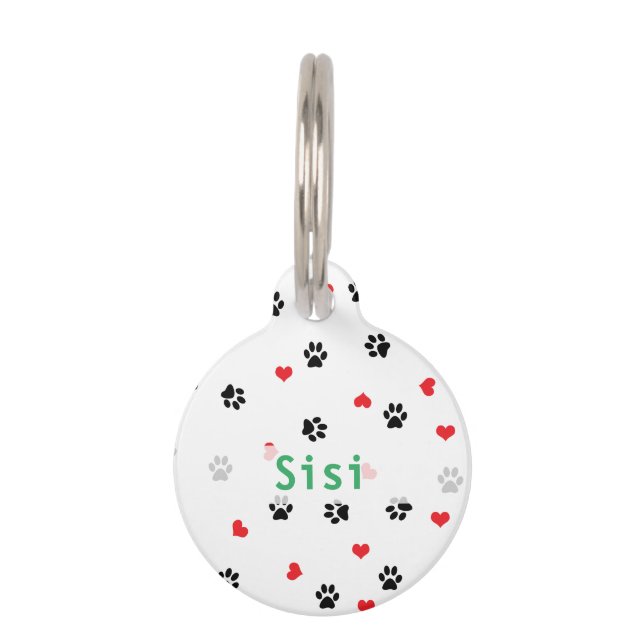 Niedliche süße klare Haustiertatze und rotes Haustiermarke (Vorderseite)