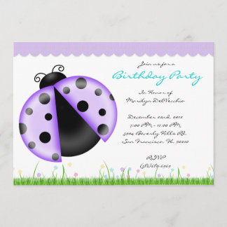 NIEDLICHE süße lila und blaue Dame Bug Birthday Einladung