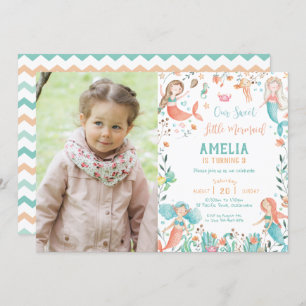 Niedliche Süße Meerjungfrau Geburtstag Unter Meer  Einladung