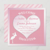 Niedliche süße Pink Stork Heart Baby Dusche Einladung (Vorne/Hinten)