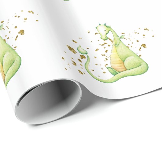 *~* Niedliche Süße Schlaf Grüne Drachen Dinosaurie Geschenkpapier (Rolleneckpunkt)