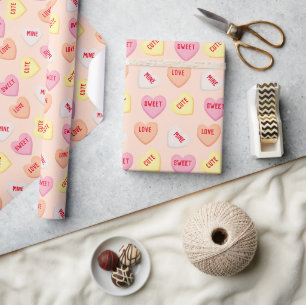 Niedliche Süßwarenherzen, bearbeitbar, rosa orange Geschenkpapier