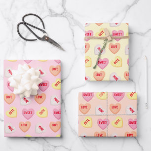 Niedliche Süßwarenherzen, bearbeitbar, rosa orange Geschenkpapier Set