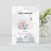 Niedliche Swan Blume Clouds Babydusche Einladung (Stehend Vorderseite)