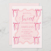 Niedliche Sweet Celebration Pink Bow 5. Geburtstag Einladung (Vorne/Hinten)