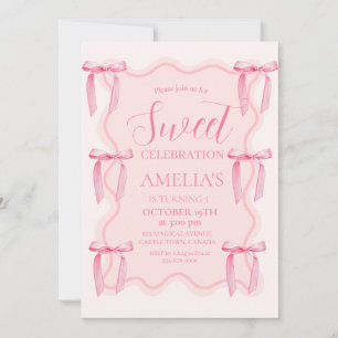 Niedliche Sweet Celebration Pink Bow 5. Geburtstag Einladung
