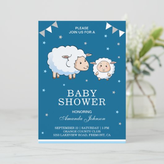 Niedliche Sweet Sheep Lamb Baby Dusche Einladung (Stehend Vorderseite)