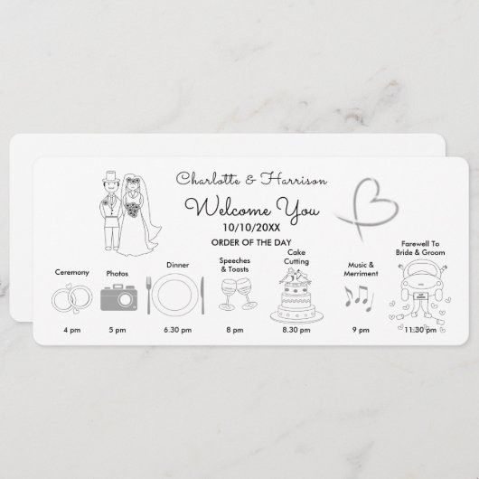 Niedliche Symbole für Hochzeitstraßen Programm (Vorne/Hinten)