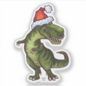Niedliche T-Rex in einer Weihnachtsmannmütze Aufkleber (Vorderseite)