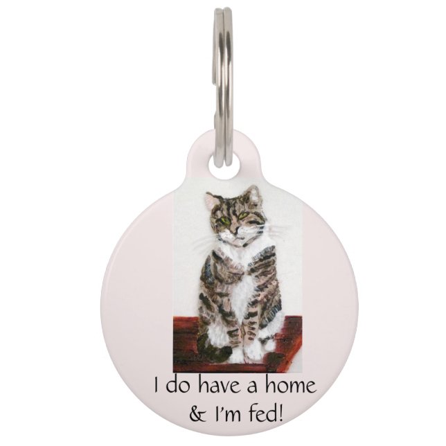Niedliche Tabby Cat Art Haustiermarke (Vorderseite)
