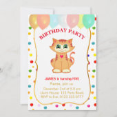 Niedliche Tabby Cat, Balloons und Confetti Geburts Einladung (Vorderseite)