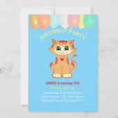 Niedliche Tabby Cat, Balloons und Confetti Geburts Einladung (Vorderseite)
