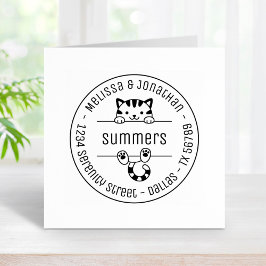 Niedliche Tabby Cat Couple Familienadresse Gummistempel