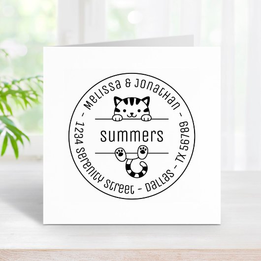 Niedliche Tabby Cat Couple Familienadresse Gummistempel